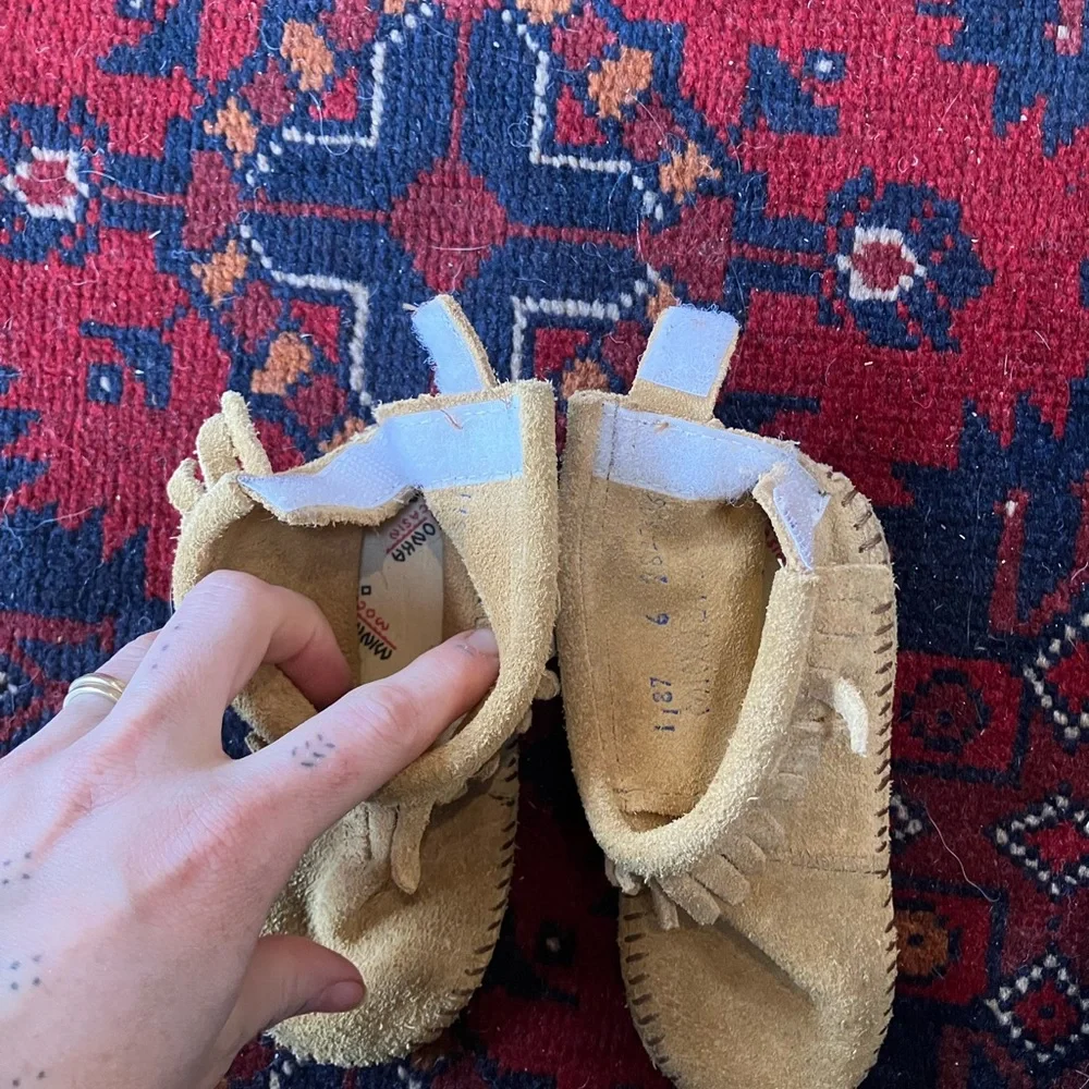 Kids Suede Fringe Moccasin Boots - Tan